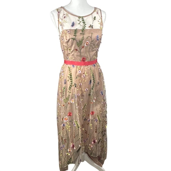 Adrianna Papell Maxi Dress Floral Embroidered Overlay Gown Spring Prom Sz 10 - Picture 7 of 16